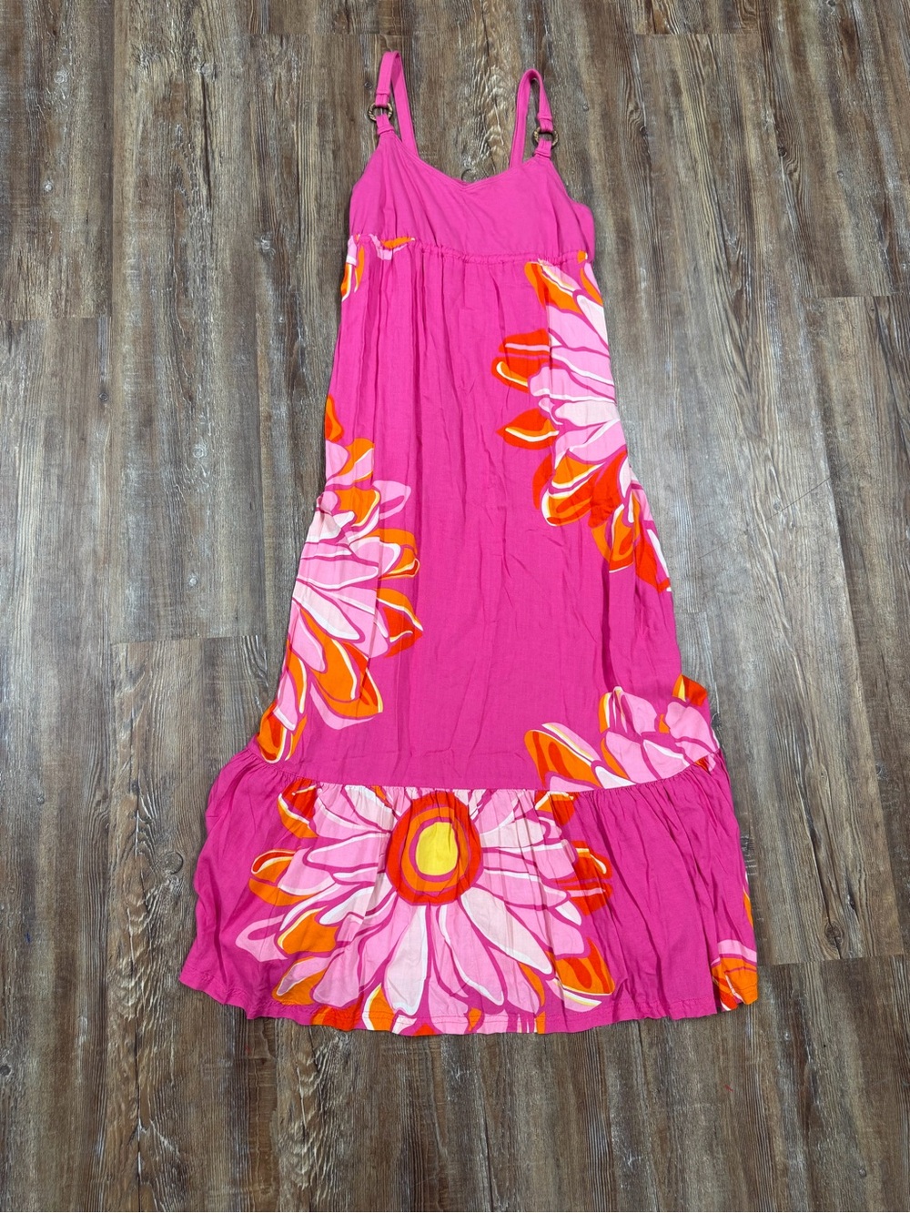 Vintage Route 66 pink maxi dress with orange/pink floral print kids XL would fit